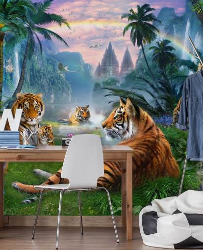 fond d'écran tigres paresseux dans une jungle