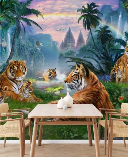 tigers lazing in a jungle wallpaper