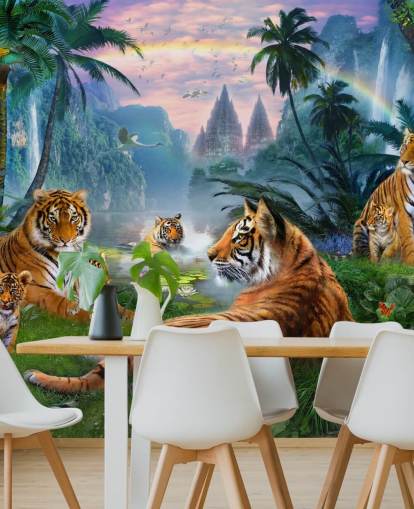 tigers lazing in a jungle wallpaper