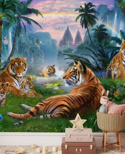 Tiger faulenzen in einem Dschungel Tapete