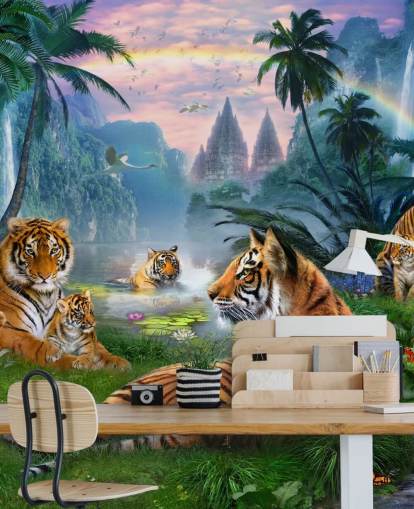 fond d'écran tigres paresseux dans une jungle