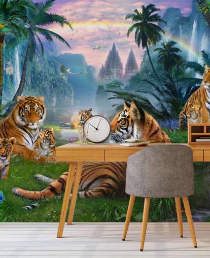 fond d'écran tigres paresseux dans une jungle