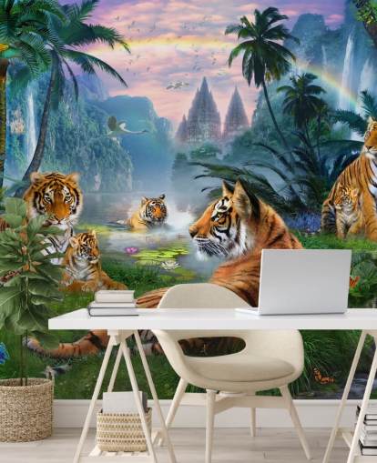 papel pintado tigres descansando en una selva papel pintado tigres descansando en una selva