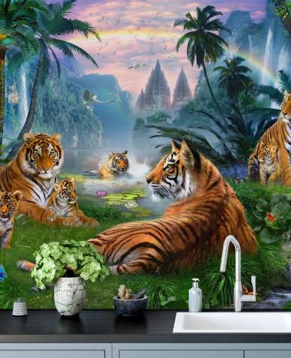 tigers lazing in a jungle wallpaper