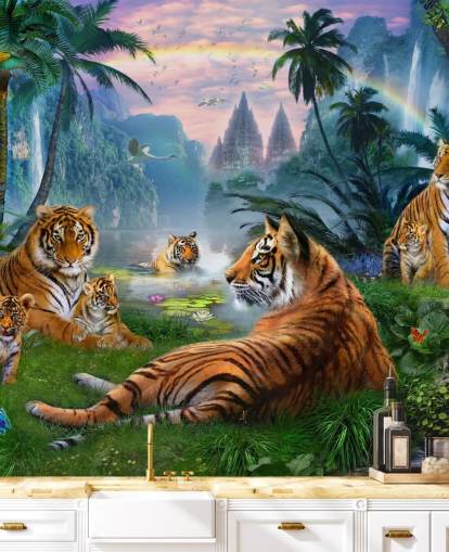 papel pintado tigres descansando en una selva