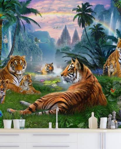 fond d'écran tigres paresseux dans une jungle