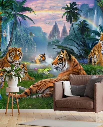 papel pintado tigres descansando en una selva papel pintado tigres descansando en una selva