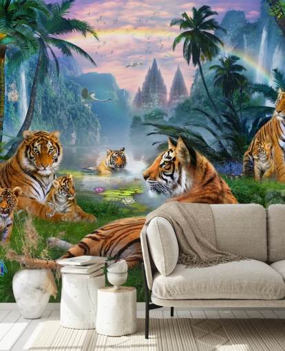 tigers lazing in a jungle wallpaper