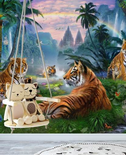 Tiger faulenzen in einem Dschungel Tapete