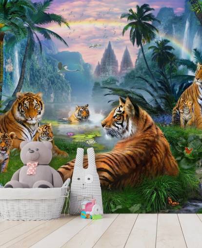 tigres descansando em um papel de parede da selva tigres descansando em um papel de parede da selva