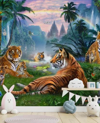 tigers lazing in a jungle wallpaper