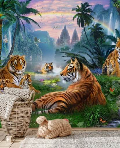 tigers lazing in a jungle wallpaper