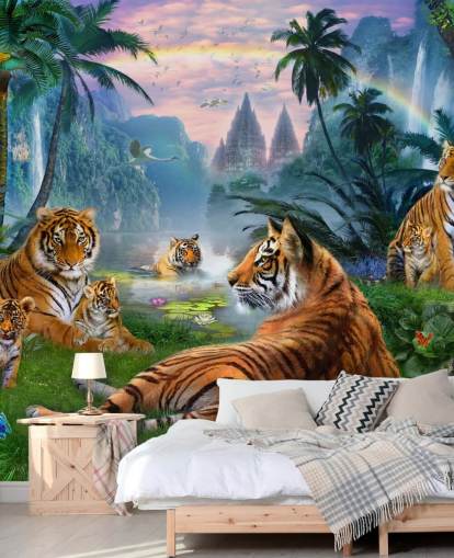 tigers lazing in a jungle wallpaper