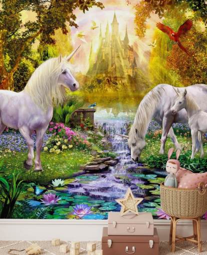 unicorn family drinking from river wallpaper unicorn family drinking from river wallpaper