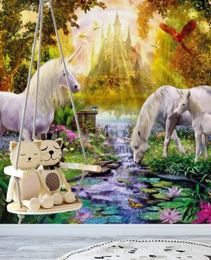 unicorn family drinking from river wallpaper unicorn family drinking from river wallpaper