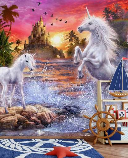 Yksisarvinen vesiputous auringonlasku Unicorn Mural