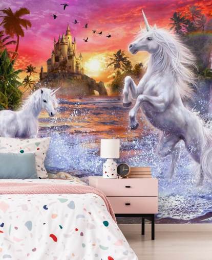 Yksisarvinen vesiputous auringonlasku Unicorn Mural Yksisarvinen vesiputous auringonlasku Unicorn Mural