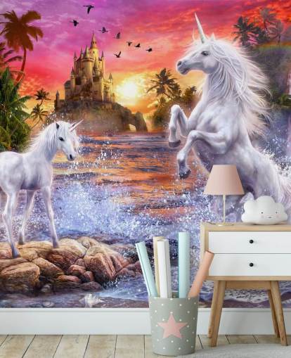 Yksisarvinen vesiputous auringonlasku Unicorn Mural Yksisarvinen vesiputous auringonlasku Unicorn Mural