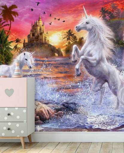 Tramonto della cascata dell'unicorno Unicorn Mural