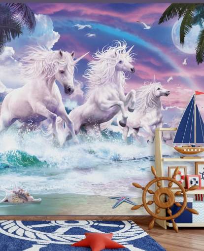 unicorns running from sea in pastel beach setting wallpaper unicorns running from sea in pastel beach setting wallpaper