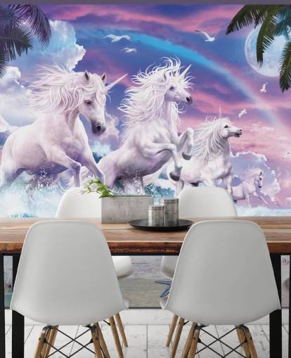 unicorns running from sea in pastel beach setting wallpaper unicorns running from sea in pastel beach setting wallpaper