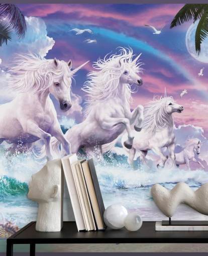 unicornios corriendo desde el mar en fondo de pantalla de playa pastel unicornios corriendo desde el mar en fondo de pantalla de playa pastel