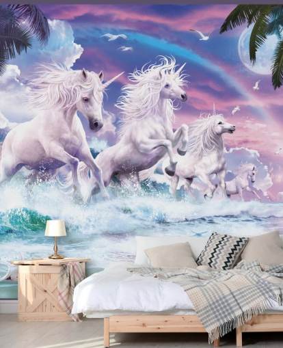 unicornios corriendo desde el mar en fondo de pantalla de playa pastel unicornios corriendo desde el mar en fondo de pantalla de playa pastel