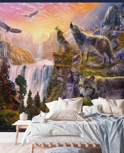 lobos ilustrados en el borde del acantilado fondo