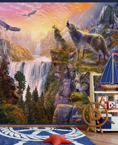 lobos ilustrados en el borde del acantilado fondo