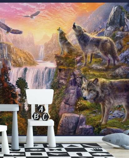 loups illustrés sur fond d'écran de falaise loups illustrés sur fond d'écran de falaise