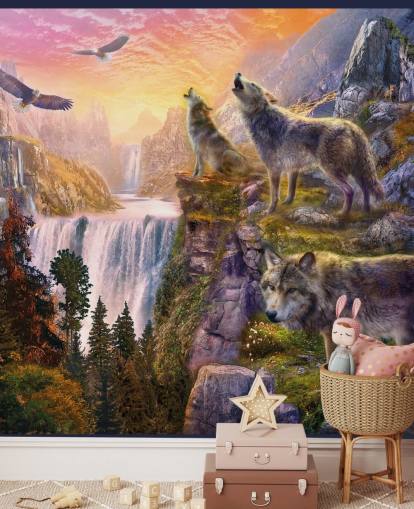 lobos ilustrados en el borde del acantilado fondo