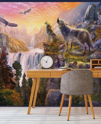 lobos ilustrados en el borde del acantilado fondo lobos ilustrados en el borde del acantilado fondo