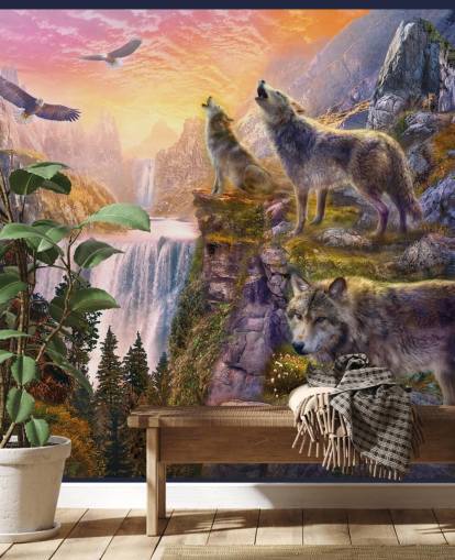 lobos ilustrados en el borde del acantilado fondo lobos ilustrados en el borde del acantilado fondo