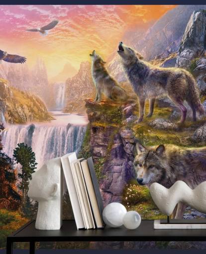 loups illustrés sur fond d'écran de falaise loups illustrés sur fond d'écran de falaise