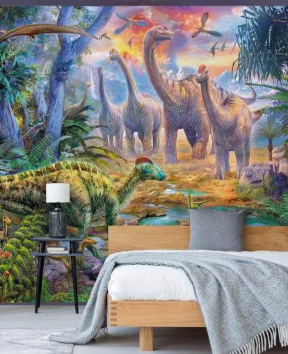 dinosaurios alejándose del fondo de pantalla del volcán