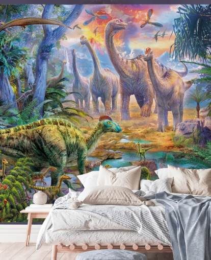 dinosaurios alejándose del fondo de pantalla del volcán