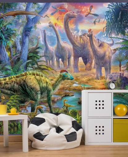 dinosaurussen lopen weg van vulkaanbehang dinosaurussen lopen weg van vulkaanbehang