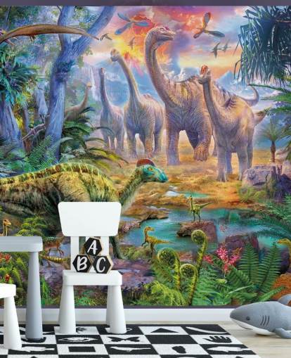 dinosaurios alejándose del fondo de pantalla del volcán