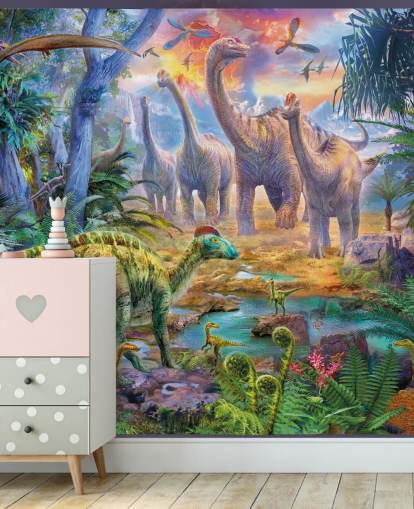 dinosaurios alejándose del fondo de pantalla del volcán