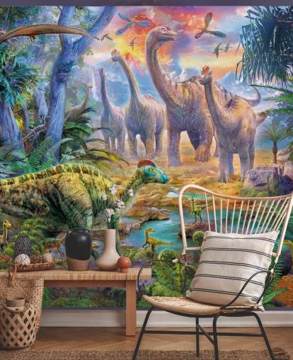 dinosaurios alejándose del fondo de pantalla del volcán