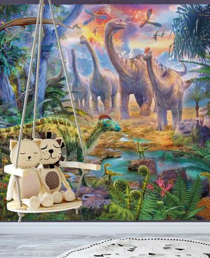 Dinosaurier gehen weg von Vulkan-Tapete