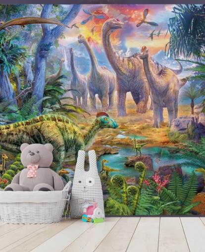 dinosaurer som går bort fra vulkan tapet