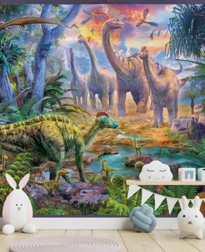 dinosaurier går bort från vulkanen tapeter