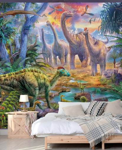 Dinosaurier gehen weg von Vulkan-Tapete