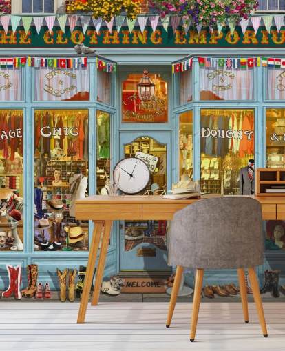 vintage kledingwinkel gevelbehang