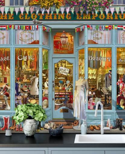 Vintage-Kleidung Ladenfassade Tapete