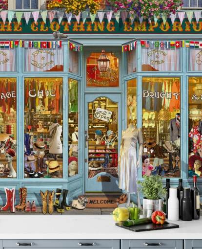 Vintage-Kleidung Ladenfassade Tapete