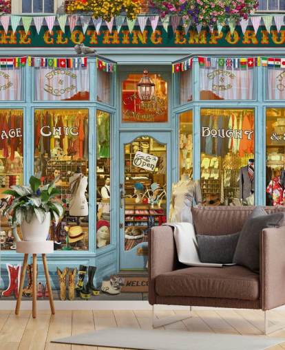 papier peint façade de magasin de vêtements vintage