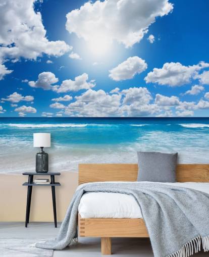 mural de papel de parede de praia azul e branco chamado Ocean Skies para escritórios domésticos, banheiros e quartos mural de papel de parede de praia azul e branco chamado Ocean Skies para escritórios domésticos, banheiros e quartos