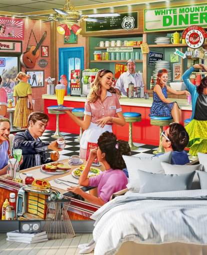 american styled 1950s diner wallpaper